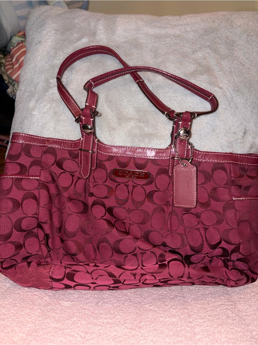 Coach Burgundy Signature Jacquard Tote